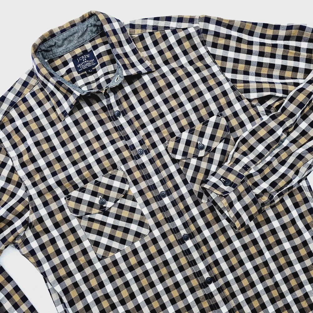 J Crew Shirt Mens Medium Plaid Heavyweight Flannel Long Sleeve Button Up Outdoor
